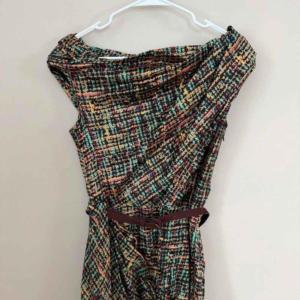 Byron Lars Beauty Mark Draped Shoulder Tweed-Inspired Silk Blend Dress – Size 4